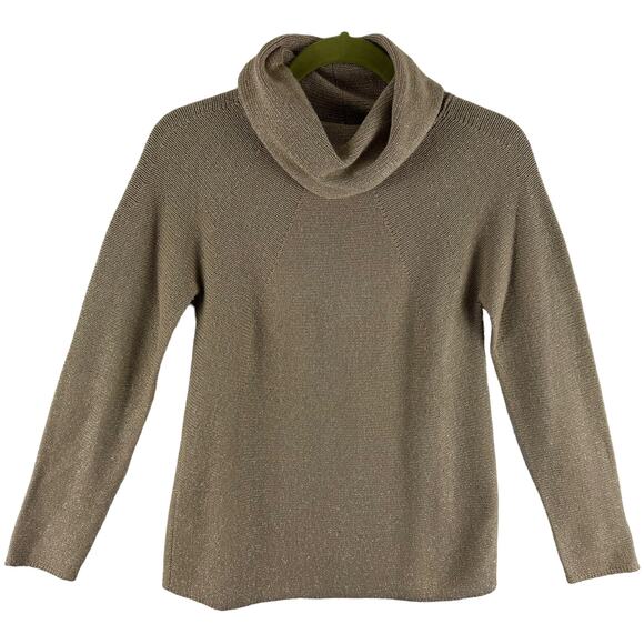 Talbots Gold Shimmery Cowl Neck Long Sleeve Chunky Knit Pullover Sweater Size S - Picture 1 of 5